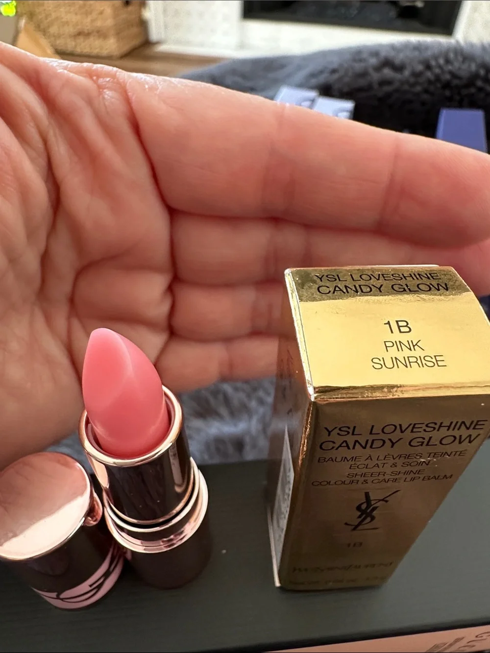 YSL Loveshine Candy Glow Lip Balm 1B Pink Sunrise Mini NIB